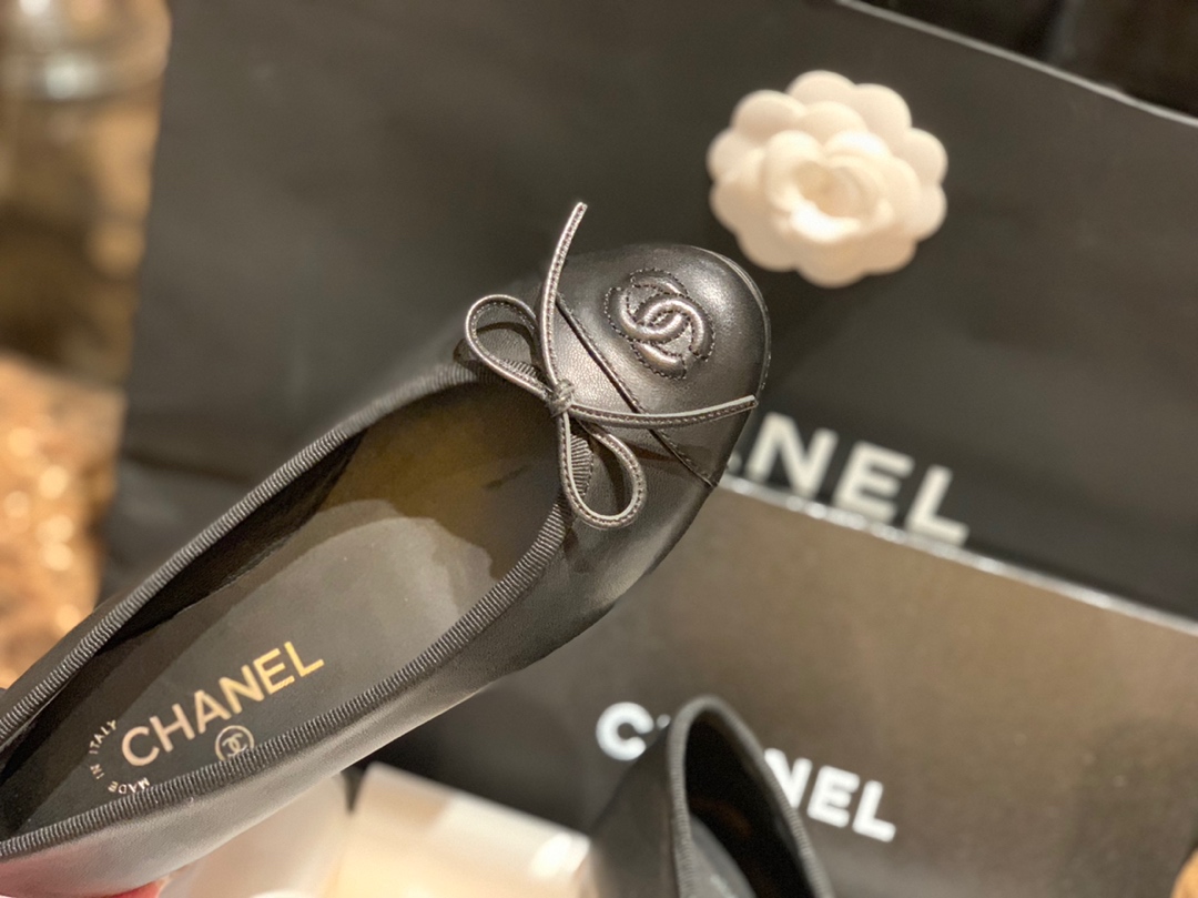 Chanel All Black Petite Sheepskin Ballet Flats