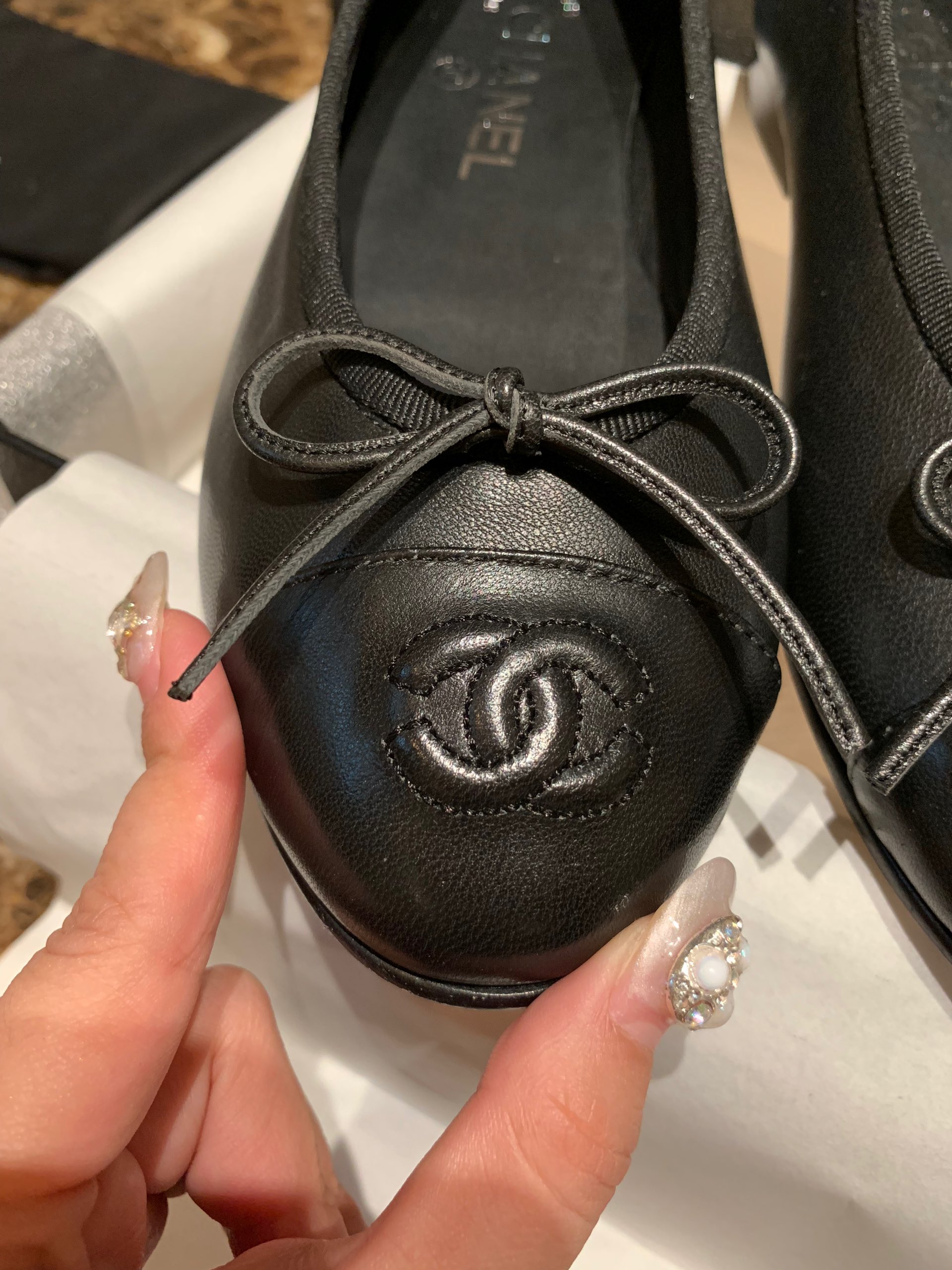 Chanel All Black Petite Sheepskin Ballet Flats