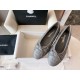 Chanel Elegant Grey Sheepskin Diamond-Pattern Ballet Flats