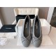 Chanel Elegant Grey Sheepskin Diamond-Pattern Ballet Flats