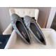 Chanel Elegant Grey Sheepskin Diamond-Pattern Ballet Flats