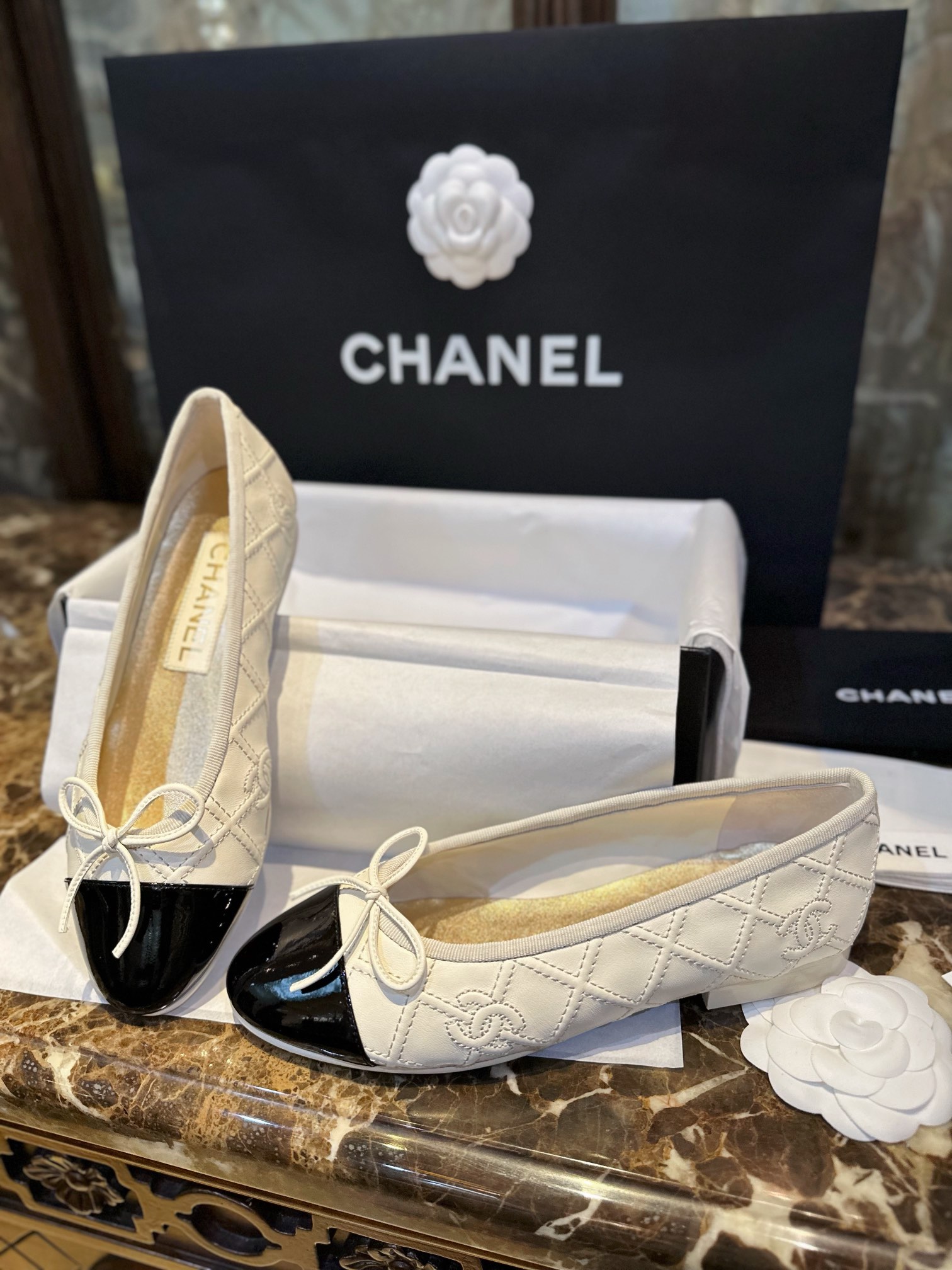 Chanel 3D Embroidered White Ballet Flats