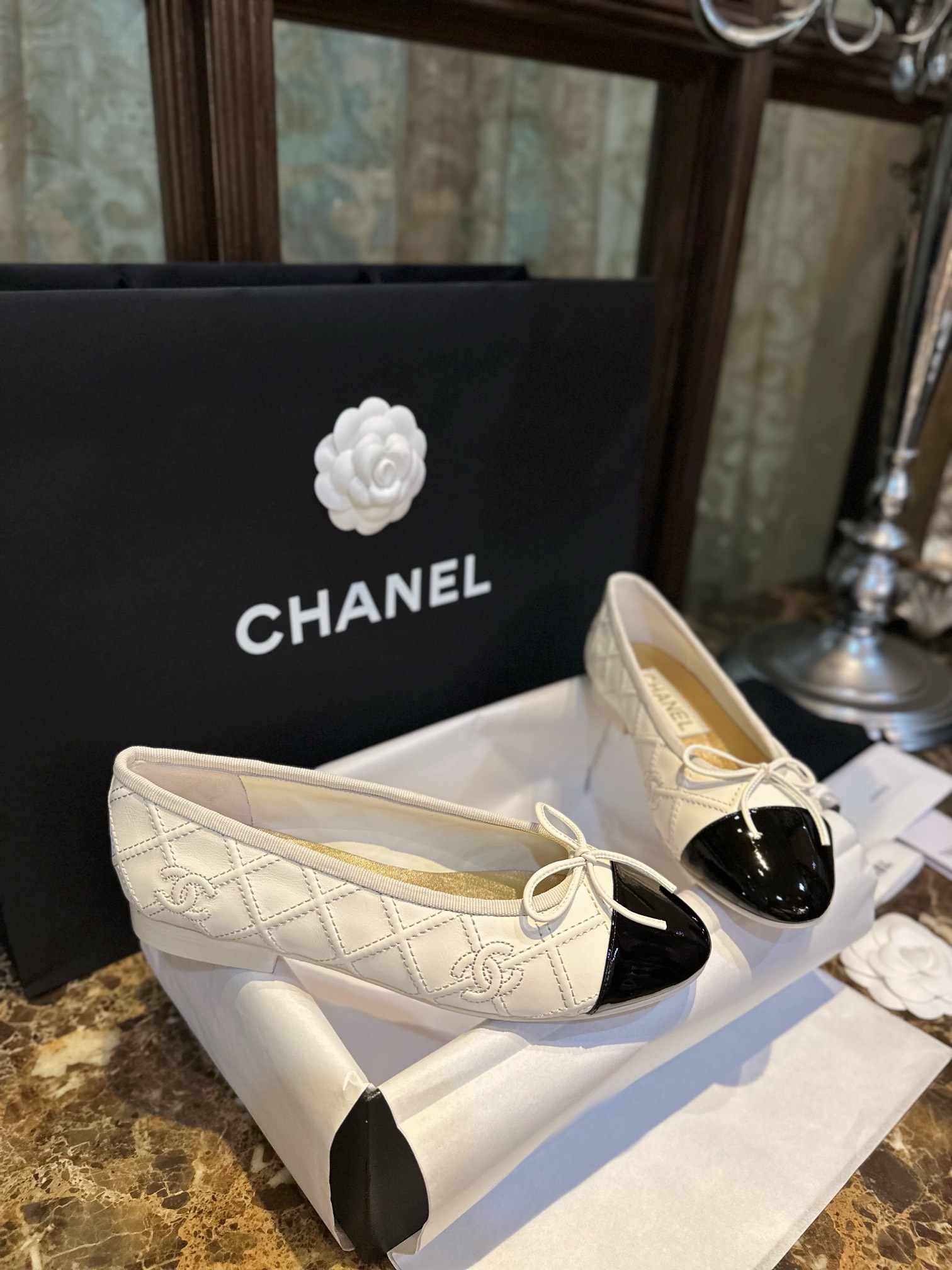 Chanel 3D Embroidered White Ballet Flats