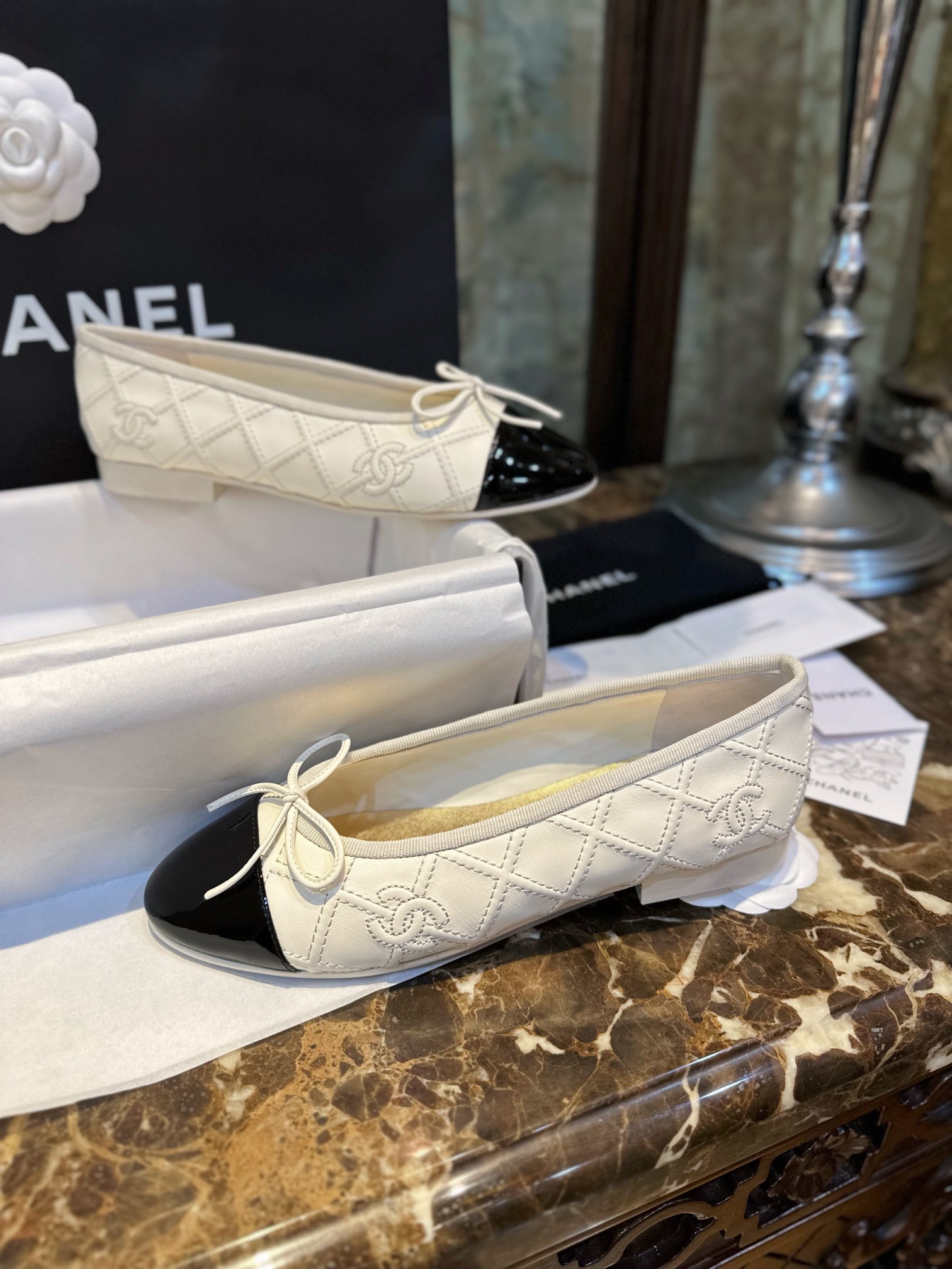 Chanel 3D Embroidered White Ballet Flats