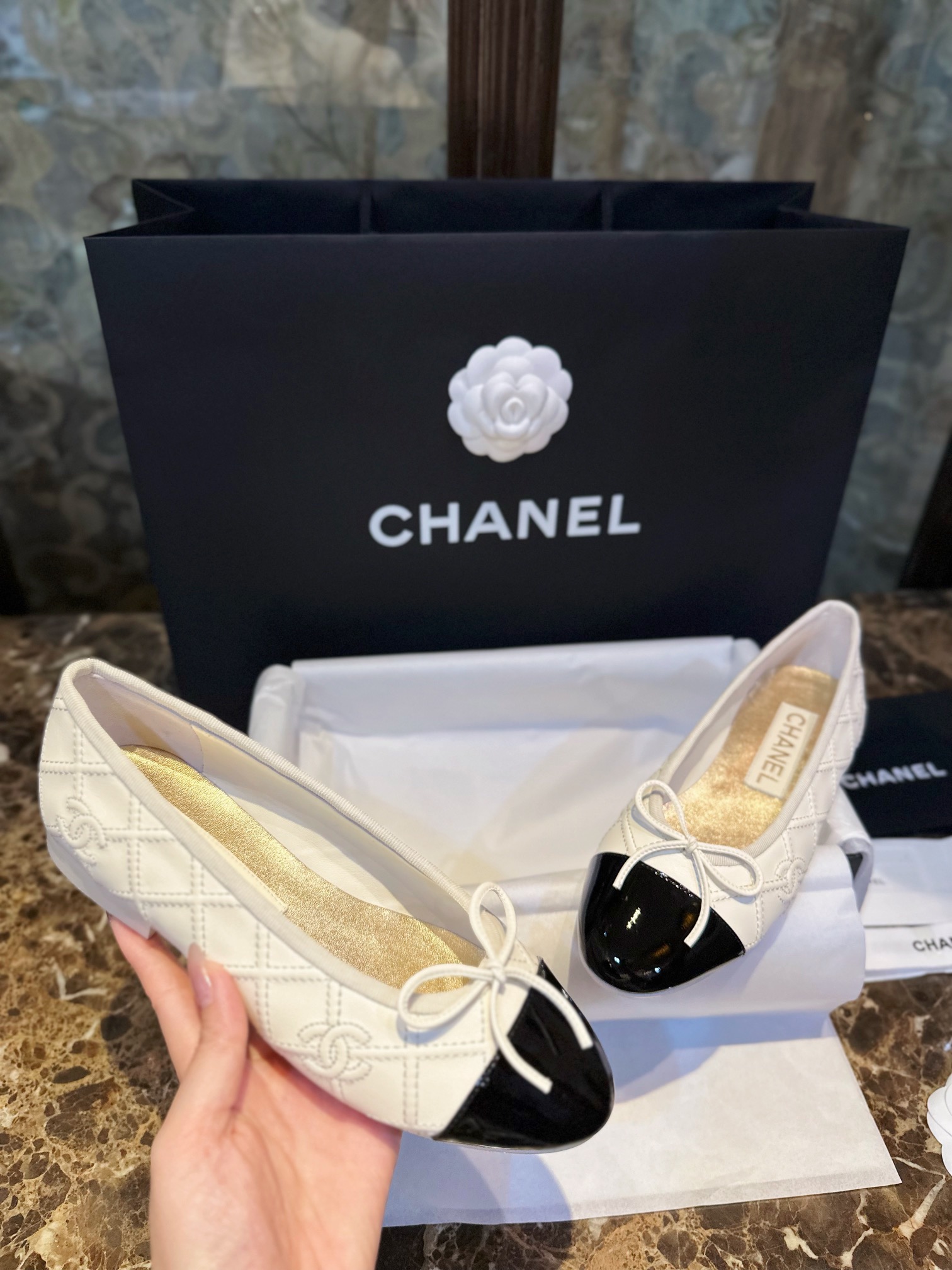 Chanel 3D Embroidered White Ballet Flats