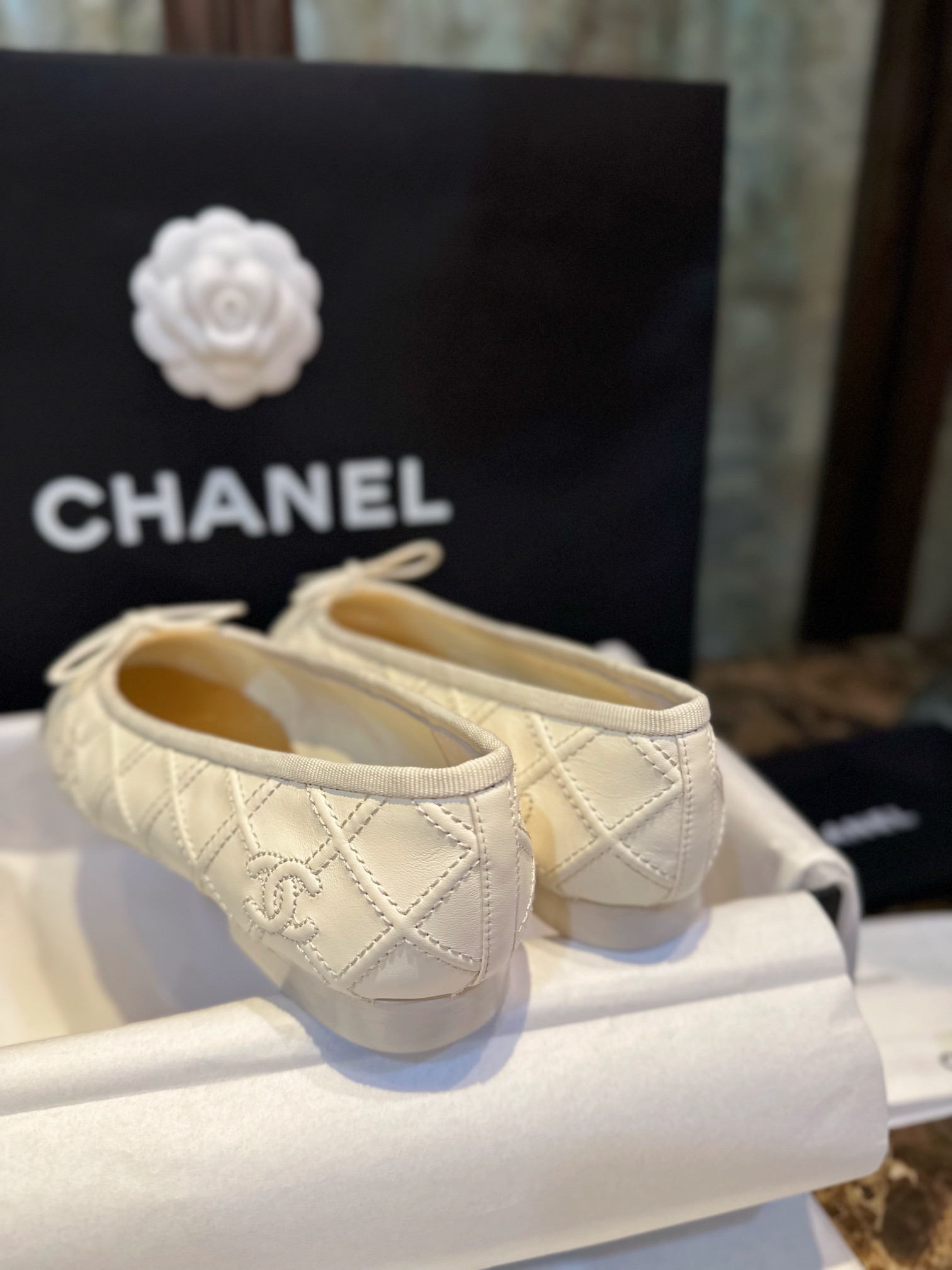 Chanel 3D Embroidered White Ballet Flats