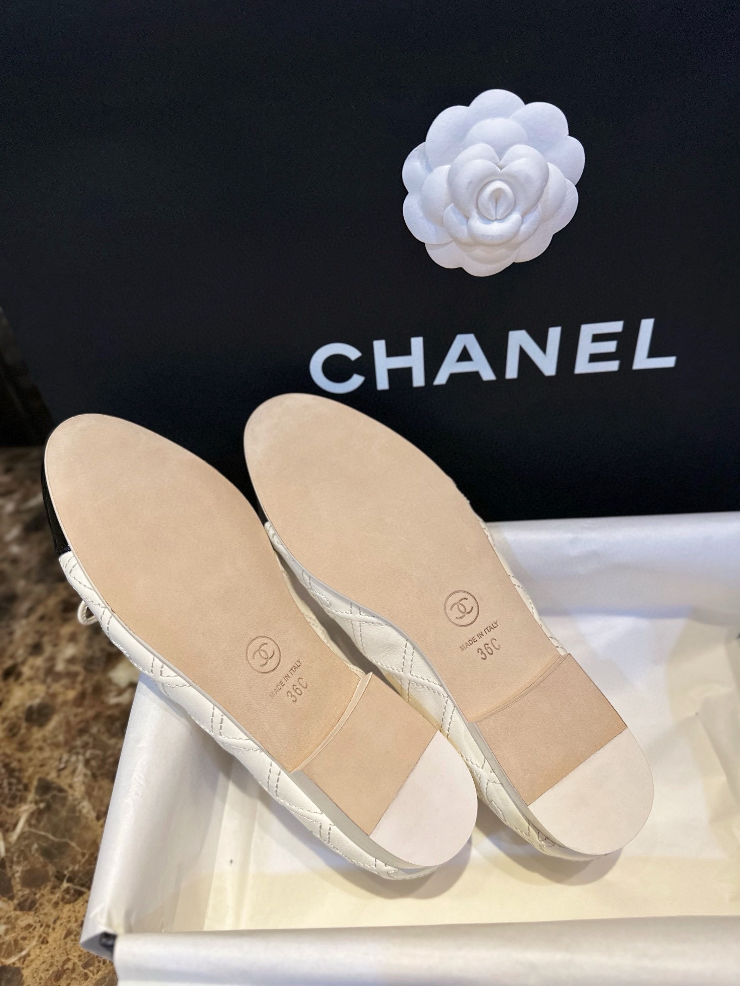 Chanel 3D Embroidered White Ballet Flats