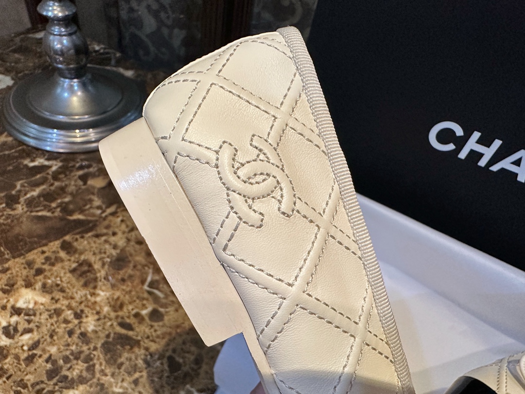 Chanel 3D Embroidered White Ballet Flats