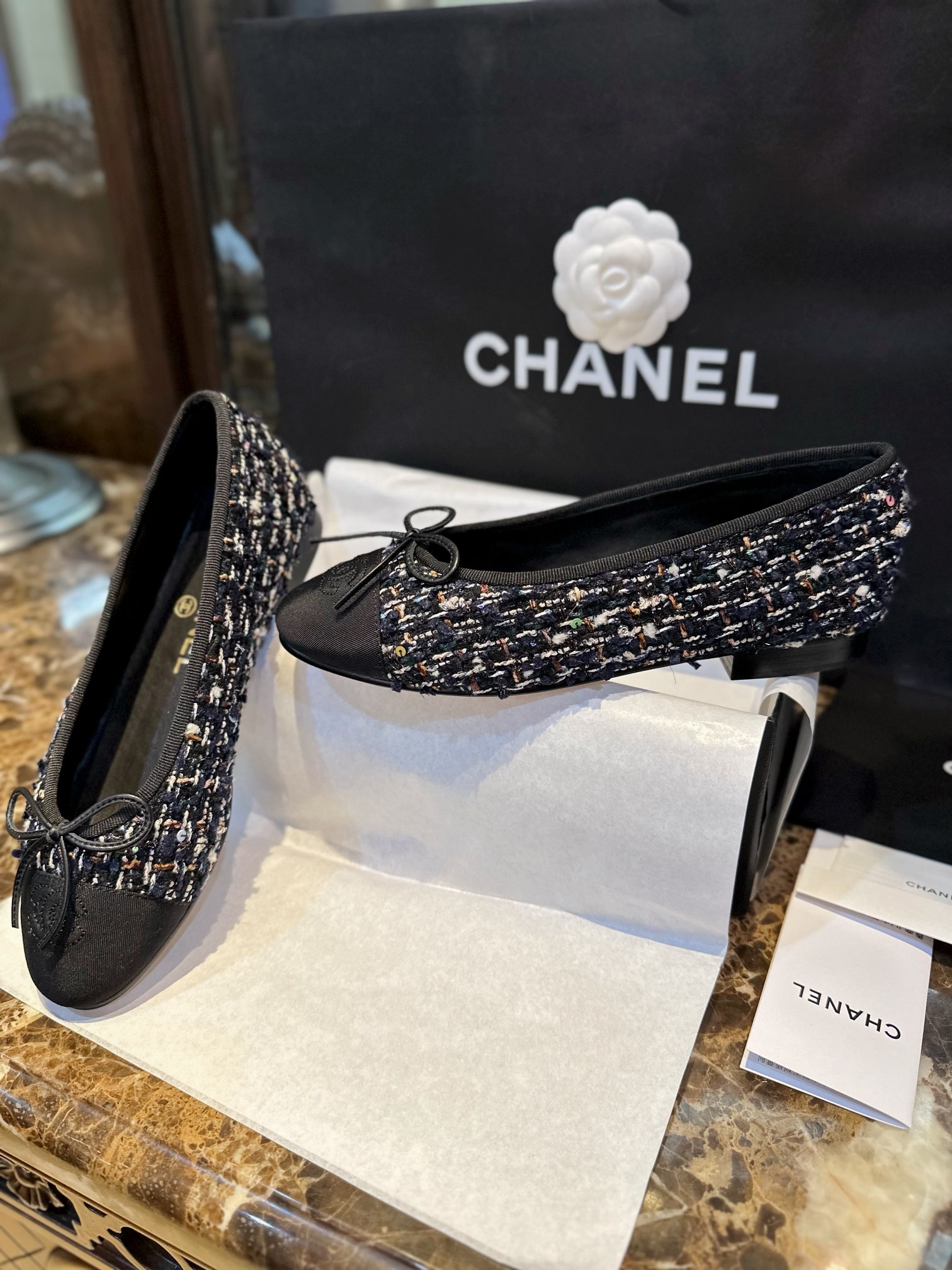 Chanel Black Rainbow Woolen Ballet Flats