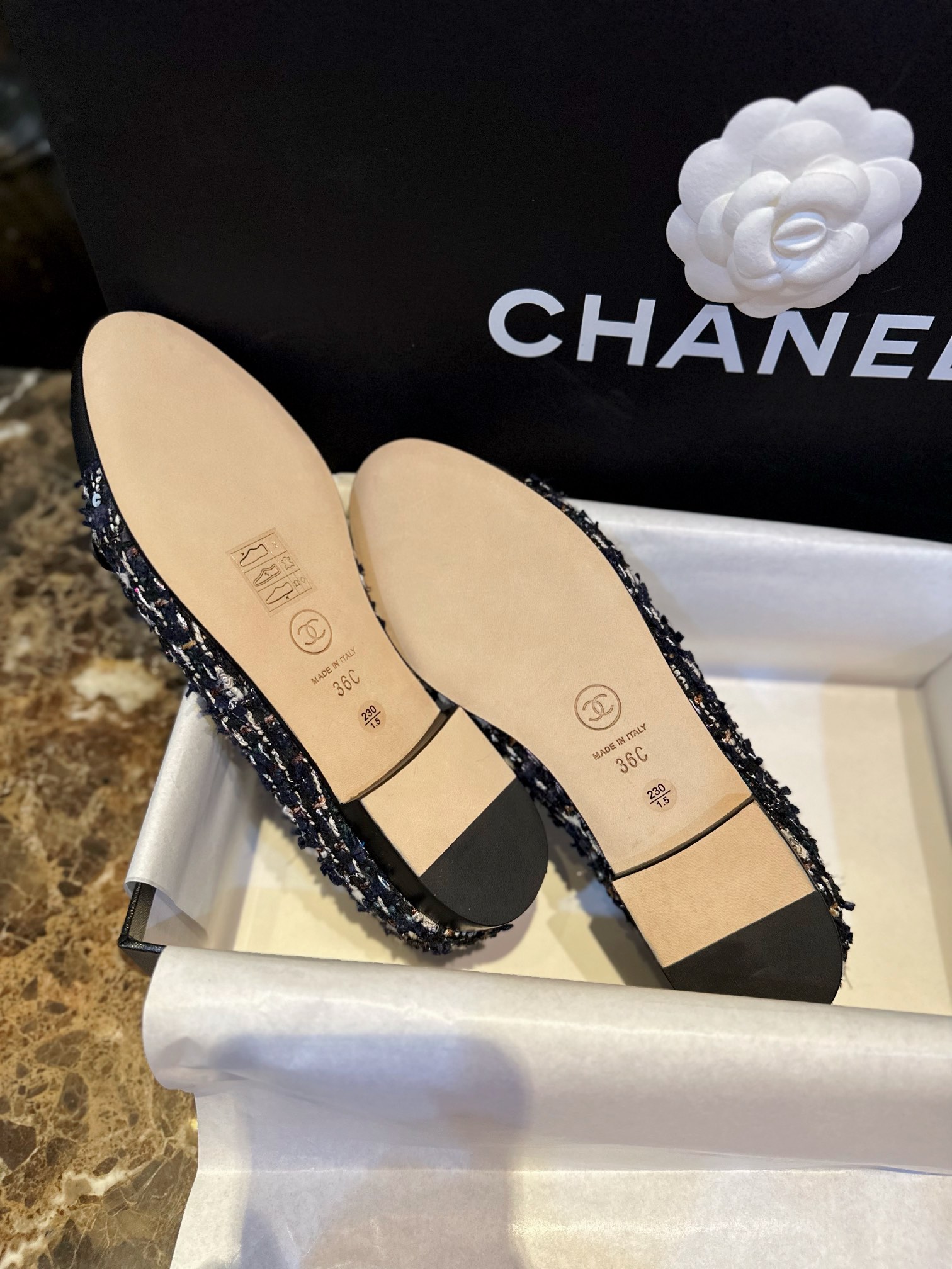 Chanel Black Rainbow Woolen Ballet Flats