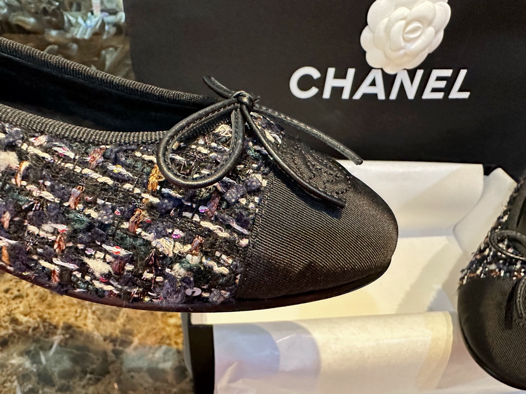 Chanel Black Rainbow Woolen Ballet Flats