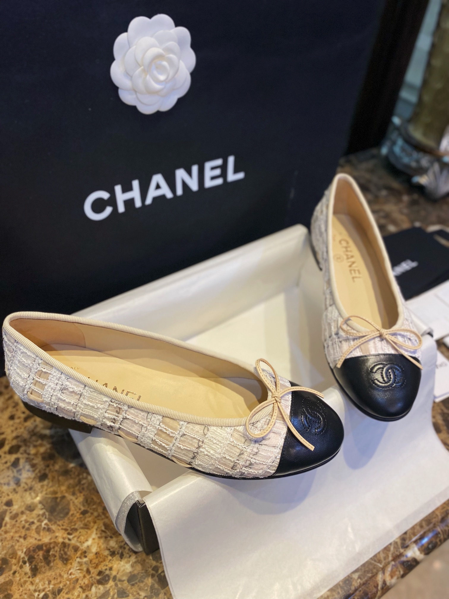 Chanel Lace Alphabet Ballet Flats