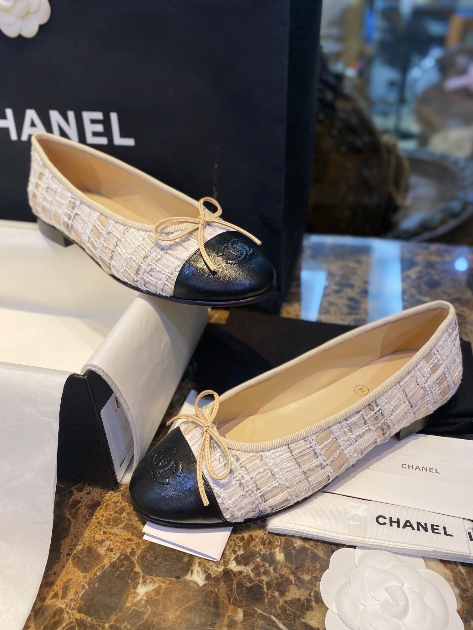 Chanel Lace Alphabet Ballet Flats