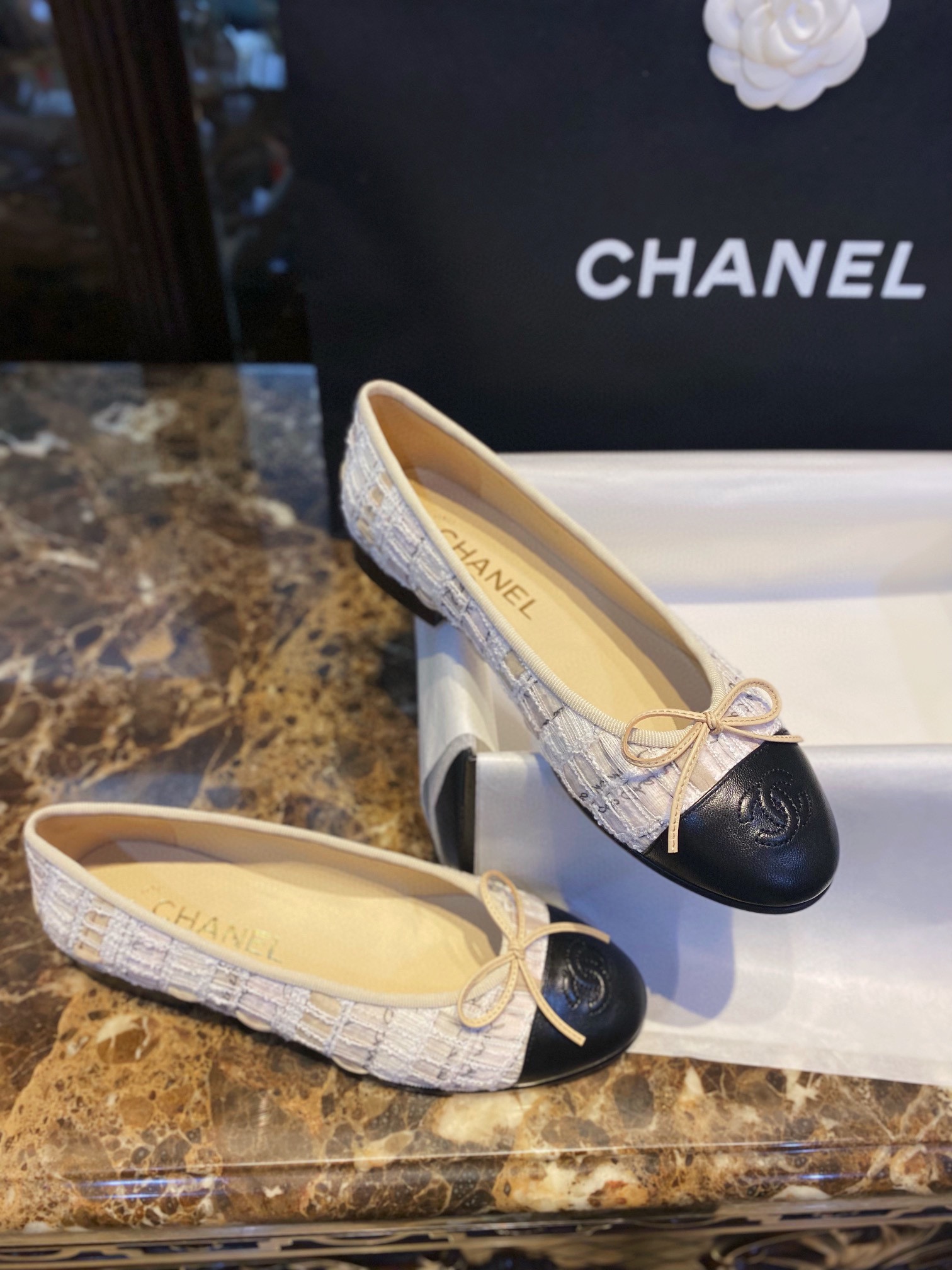 Chanel Lace Alphabet Ballet Flats