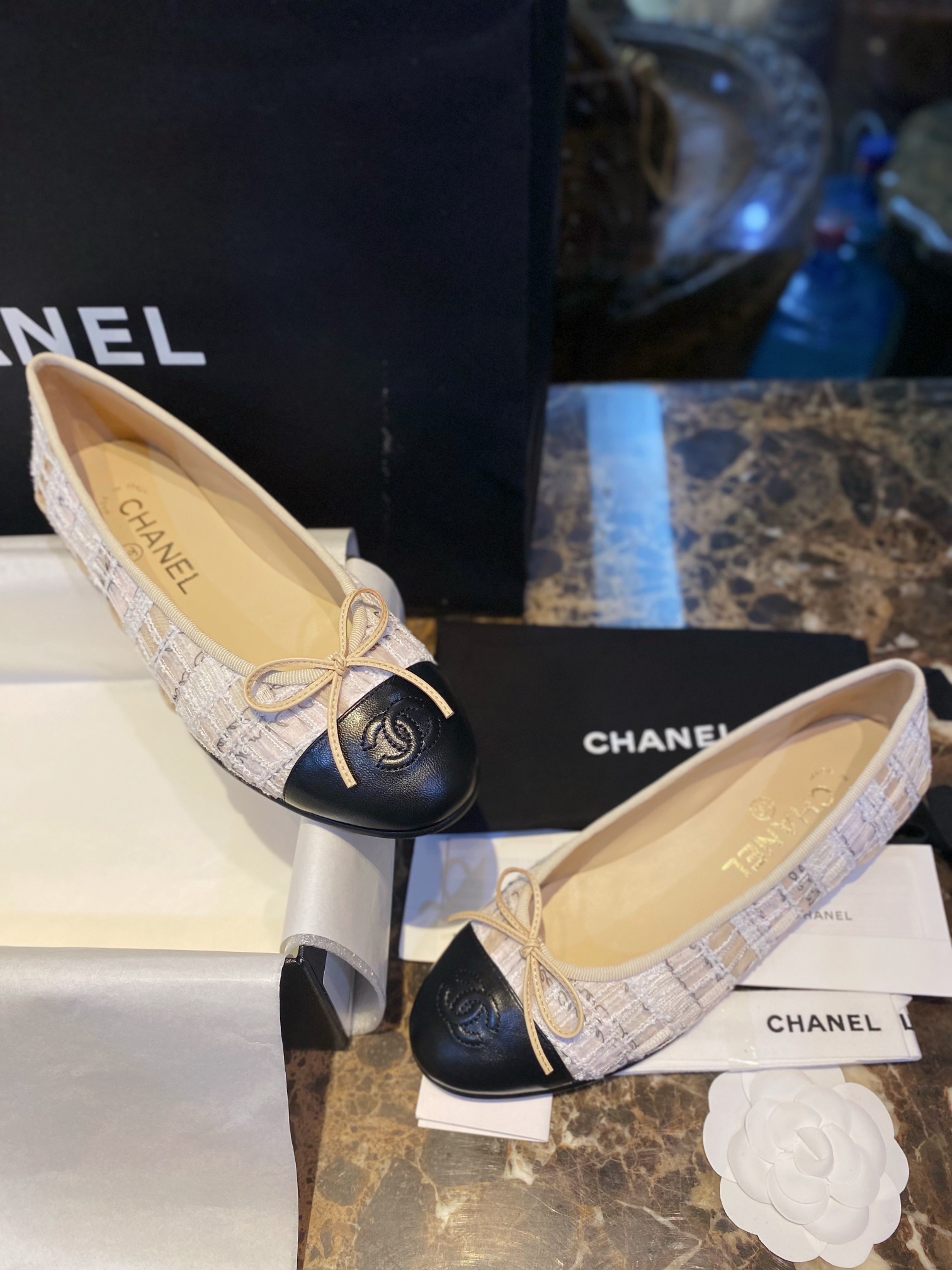 Chanel Lace Alphabet Ballet Flats