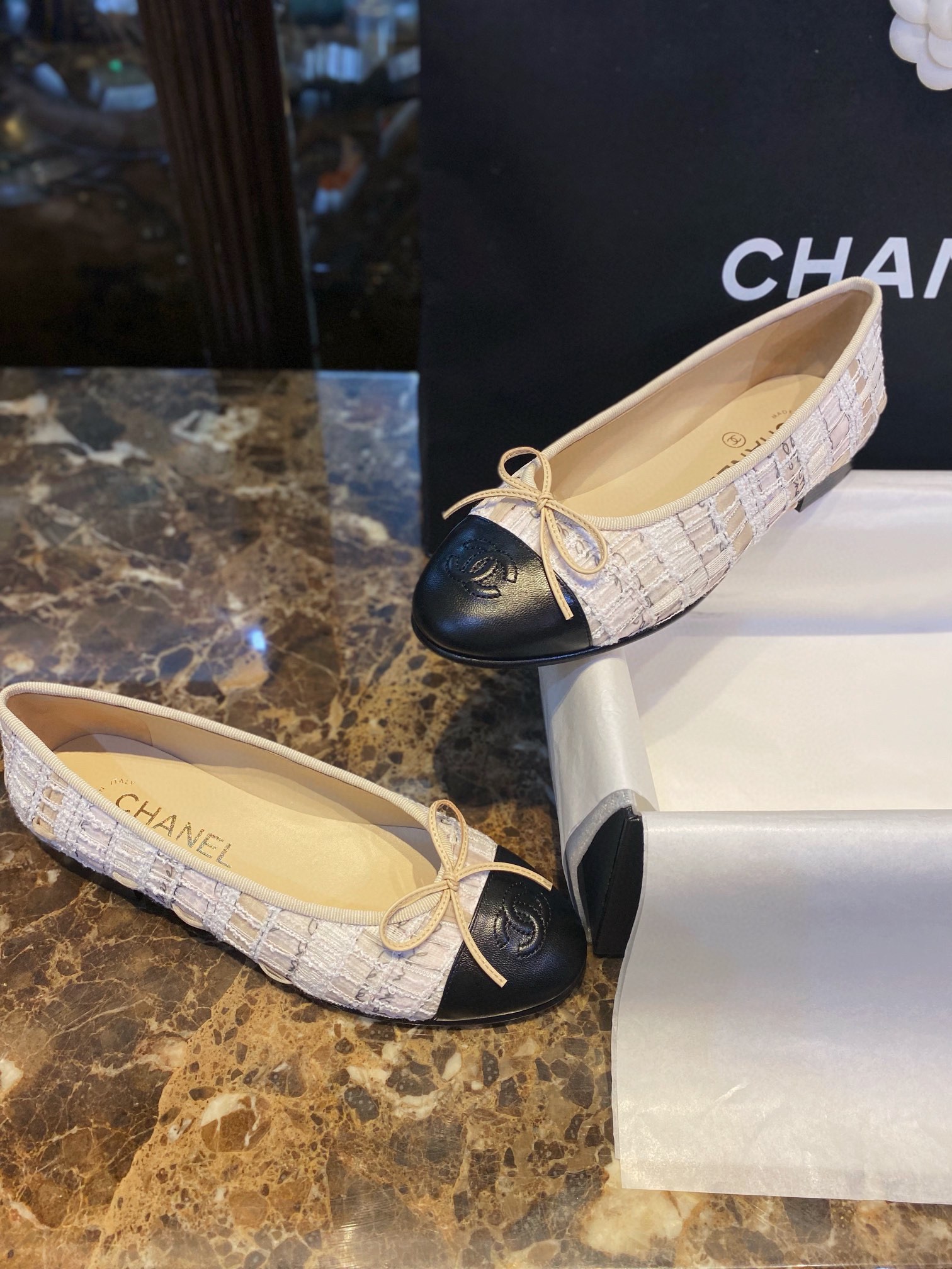 Chanel Lace Alphabet Ballet Flats