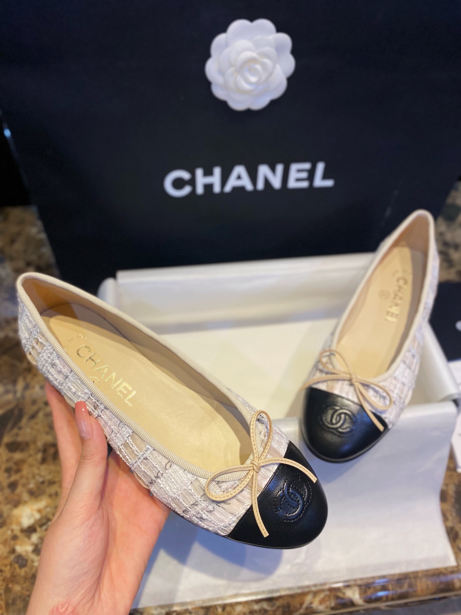 Chanel Lace Alphabet Ballet Flats