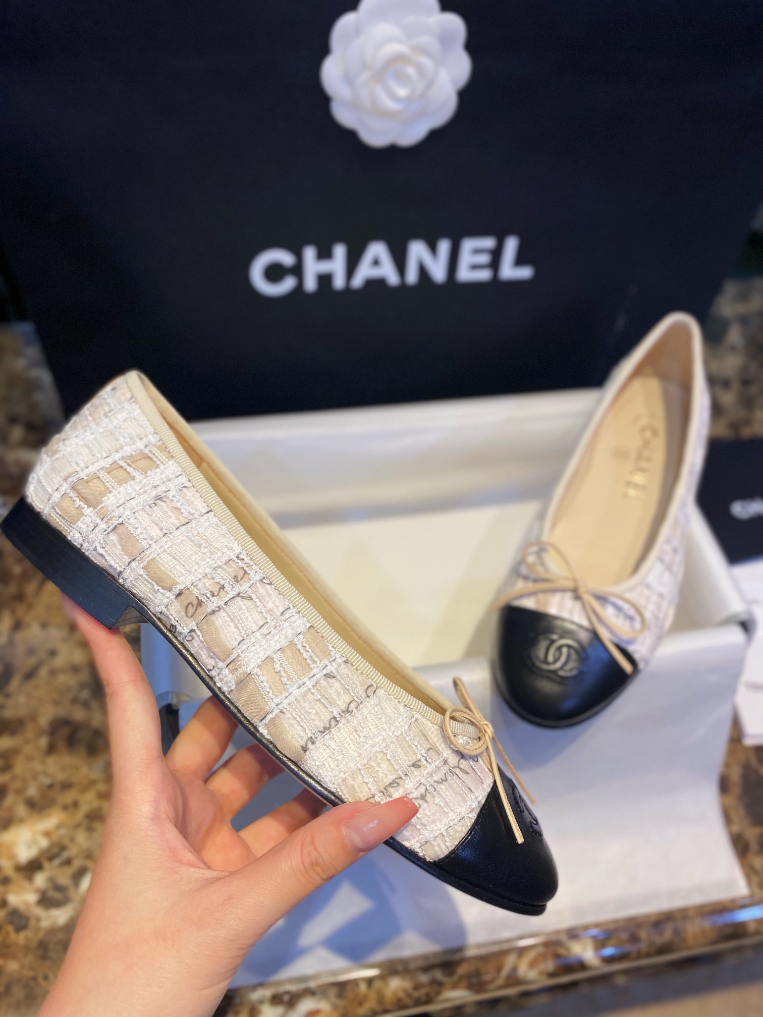 Chanel Lace Alphabet Ballet Flats