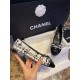 Chanel Black and White Tweed Fringed Ballet Flats