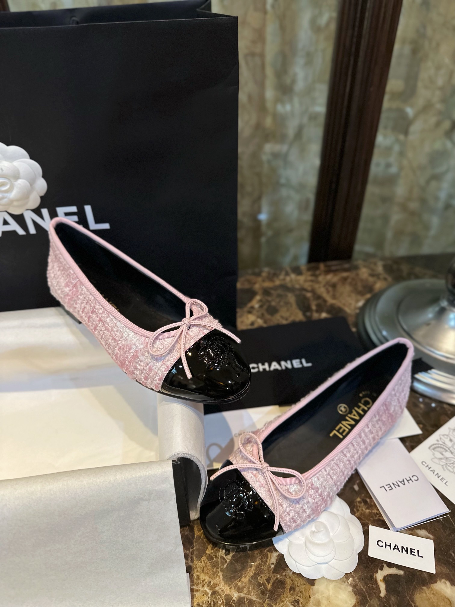 Chanel Lina Belle Pink Velvet Ballet Flats