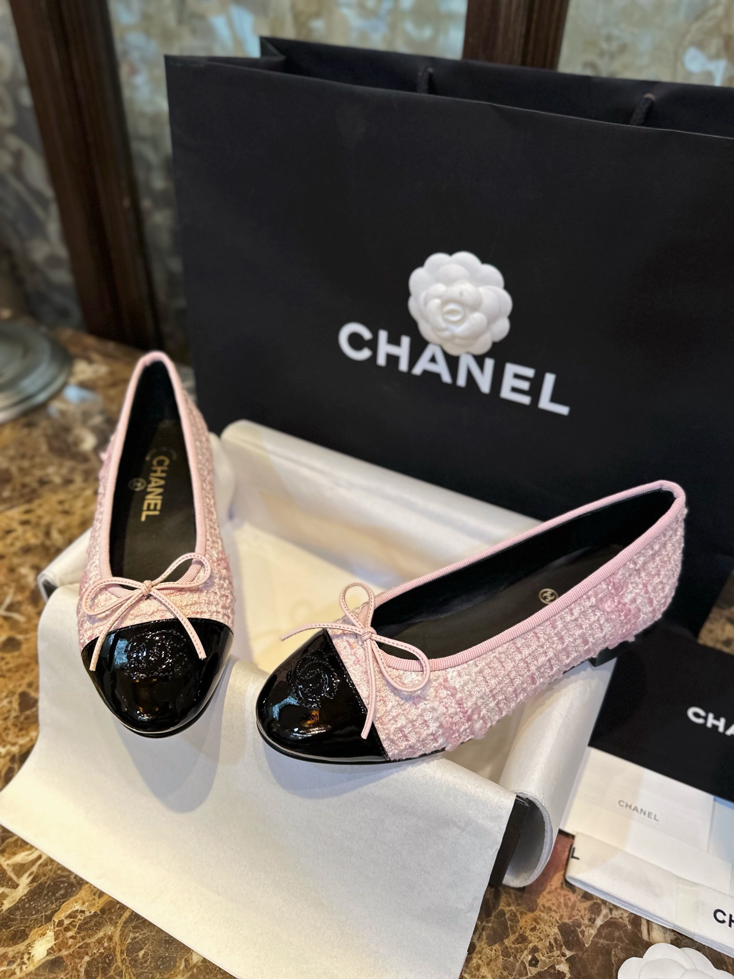 Chanel Lina Belle Pink Velvet Ballet Flats