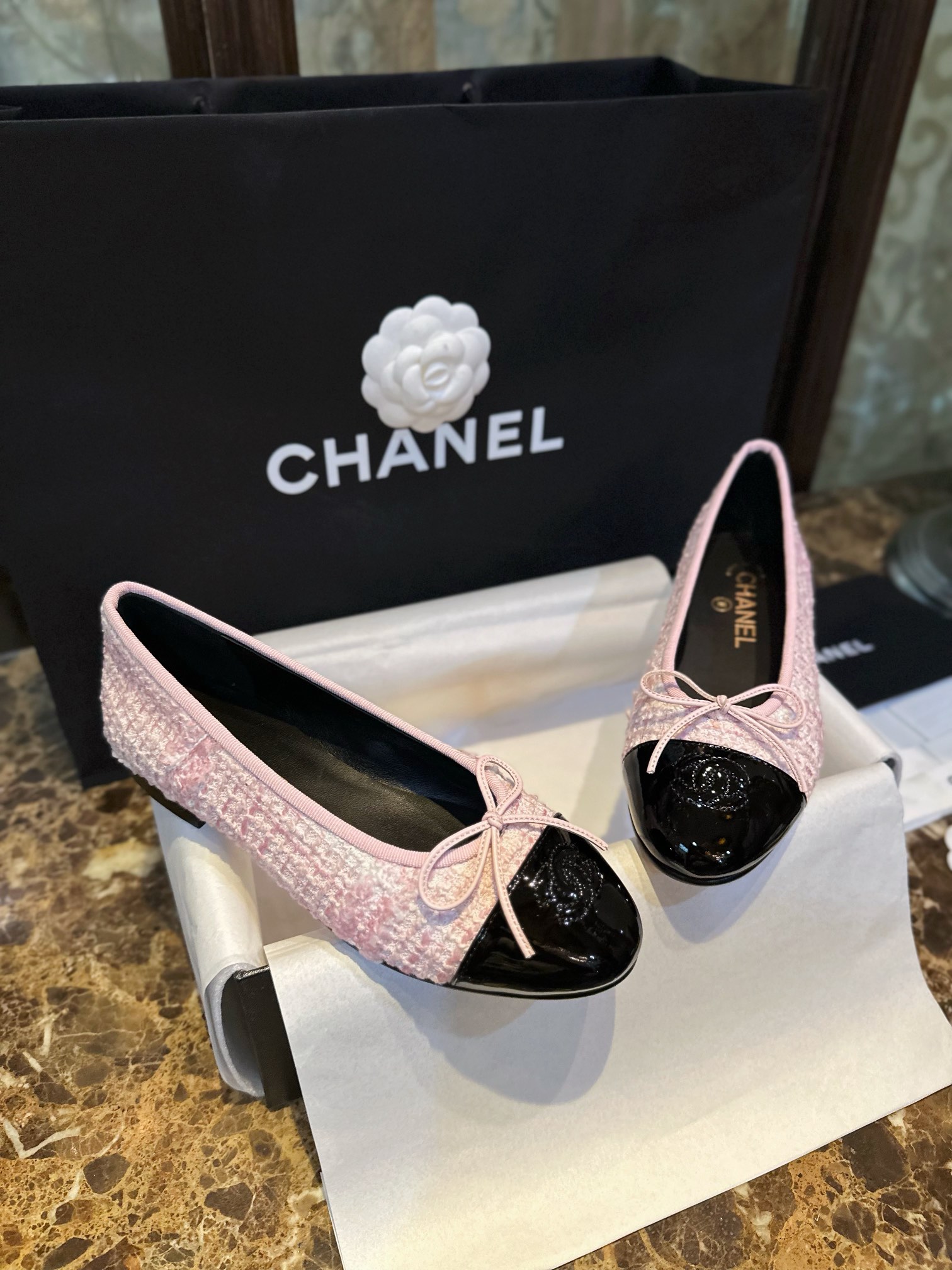 Chanel Lina Belle Pink Velvet Ballet Flats