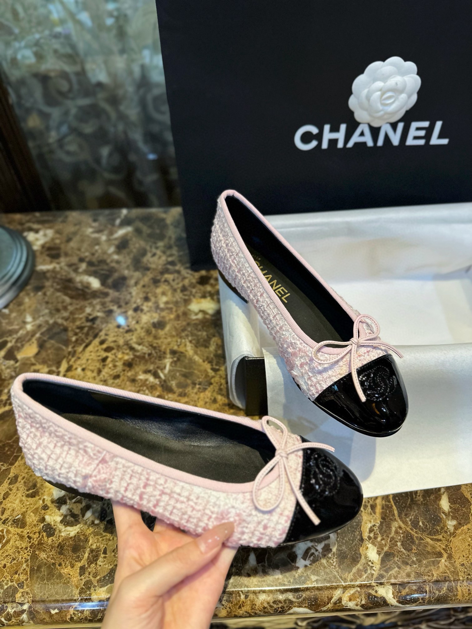 Chanel Lina Belle Pink Velvet Ballet Flats