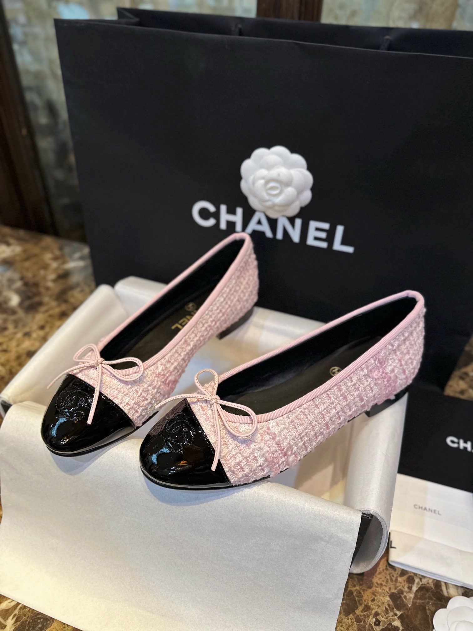 Chanel Lina Belle Pink Velvet Ballet Flats