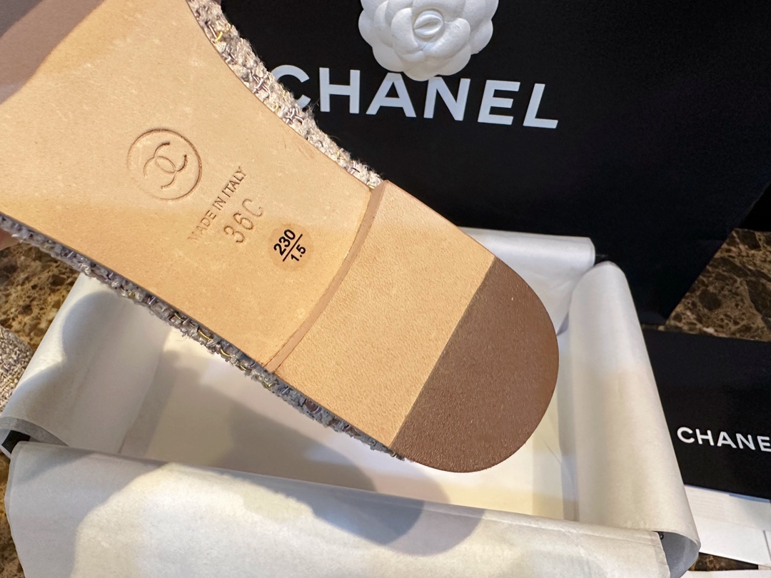 Chanel Apricot Sheepskin Elastic Woolen Ballet Flats