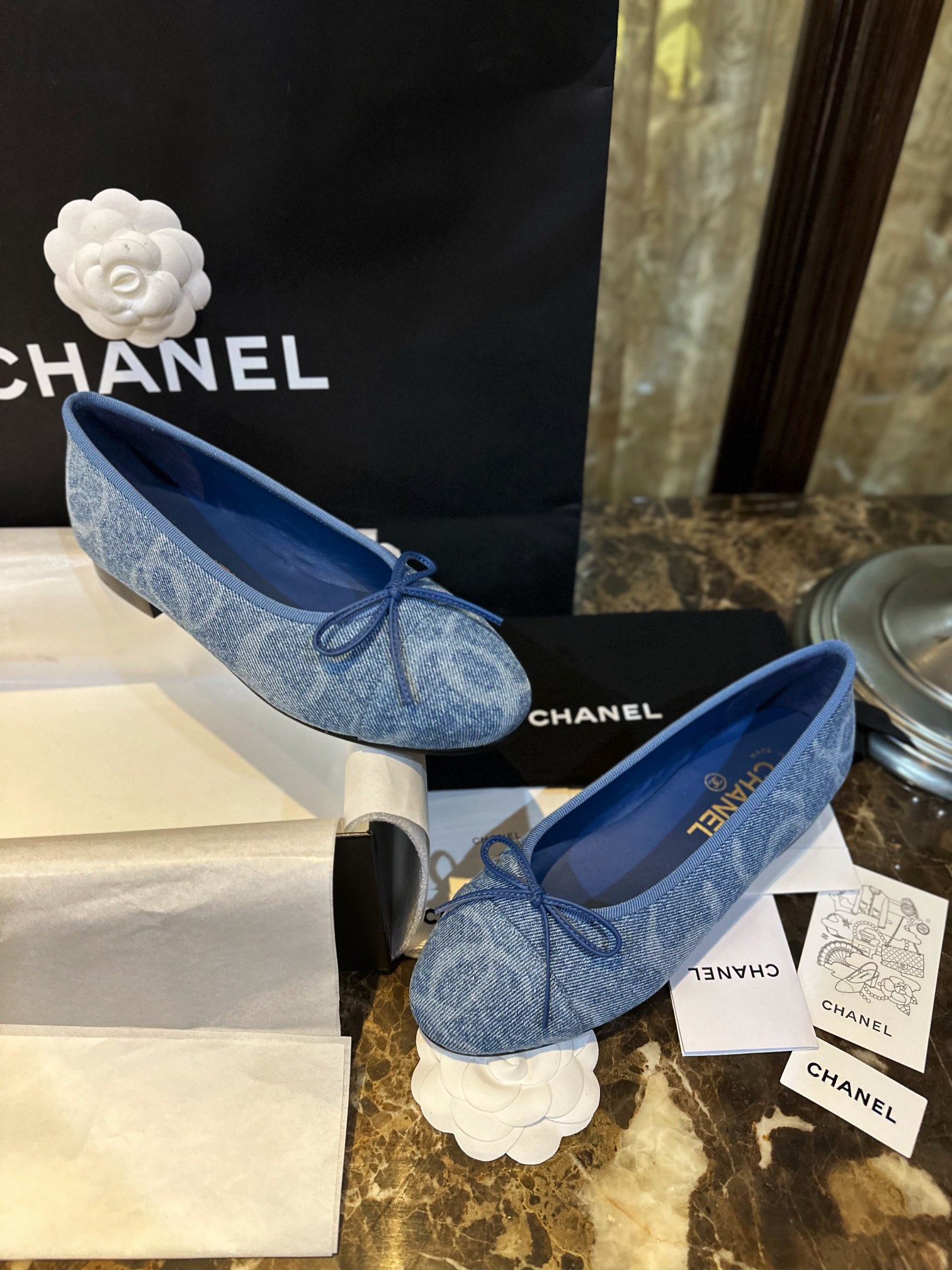 Chanel Denim Print Ballet Flats