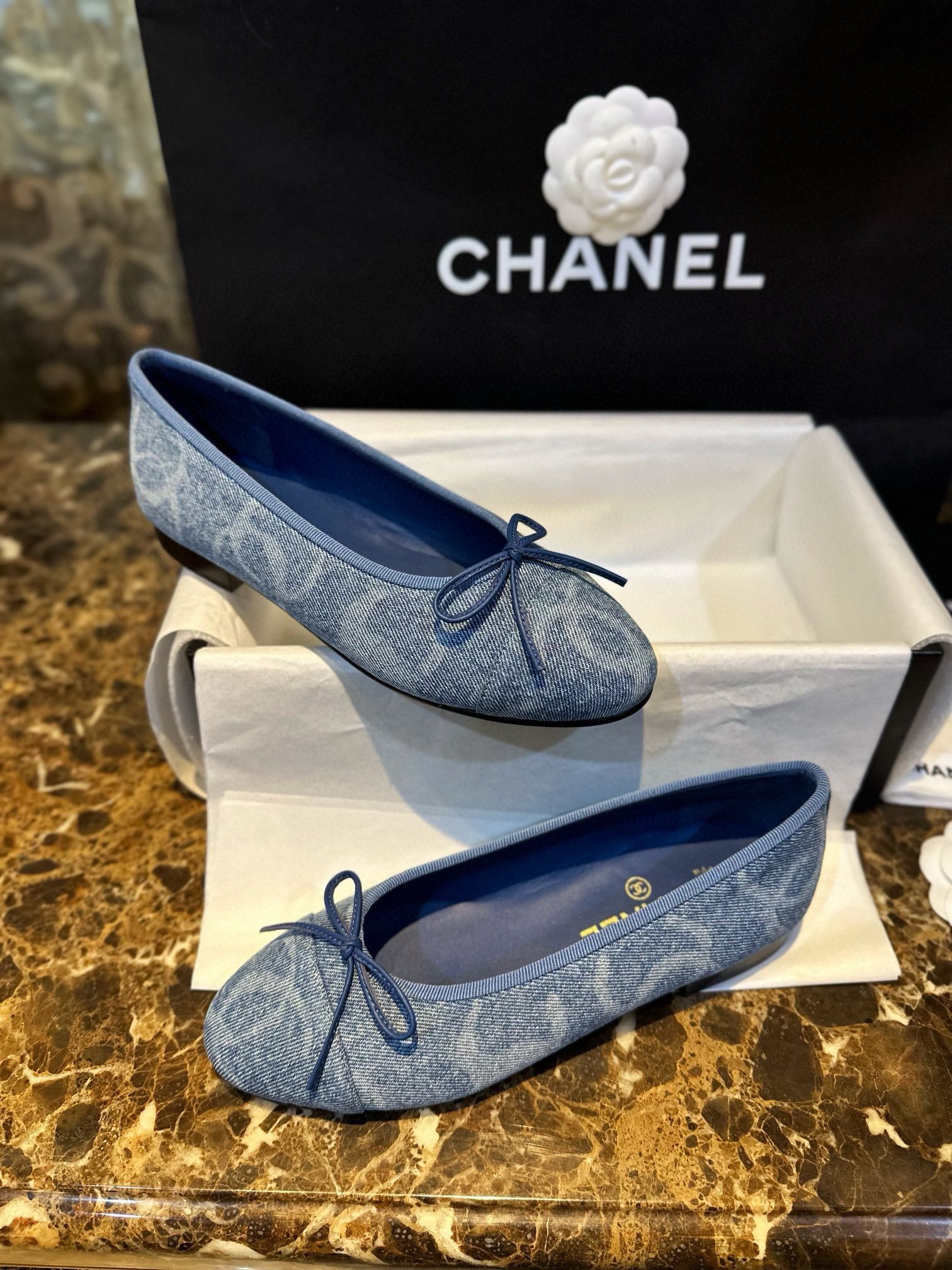 Chanel Denim Print Ballet Flats