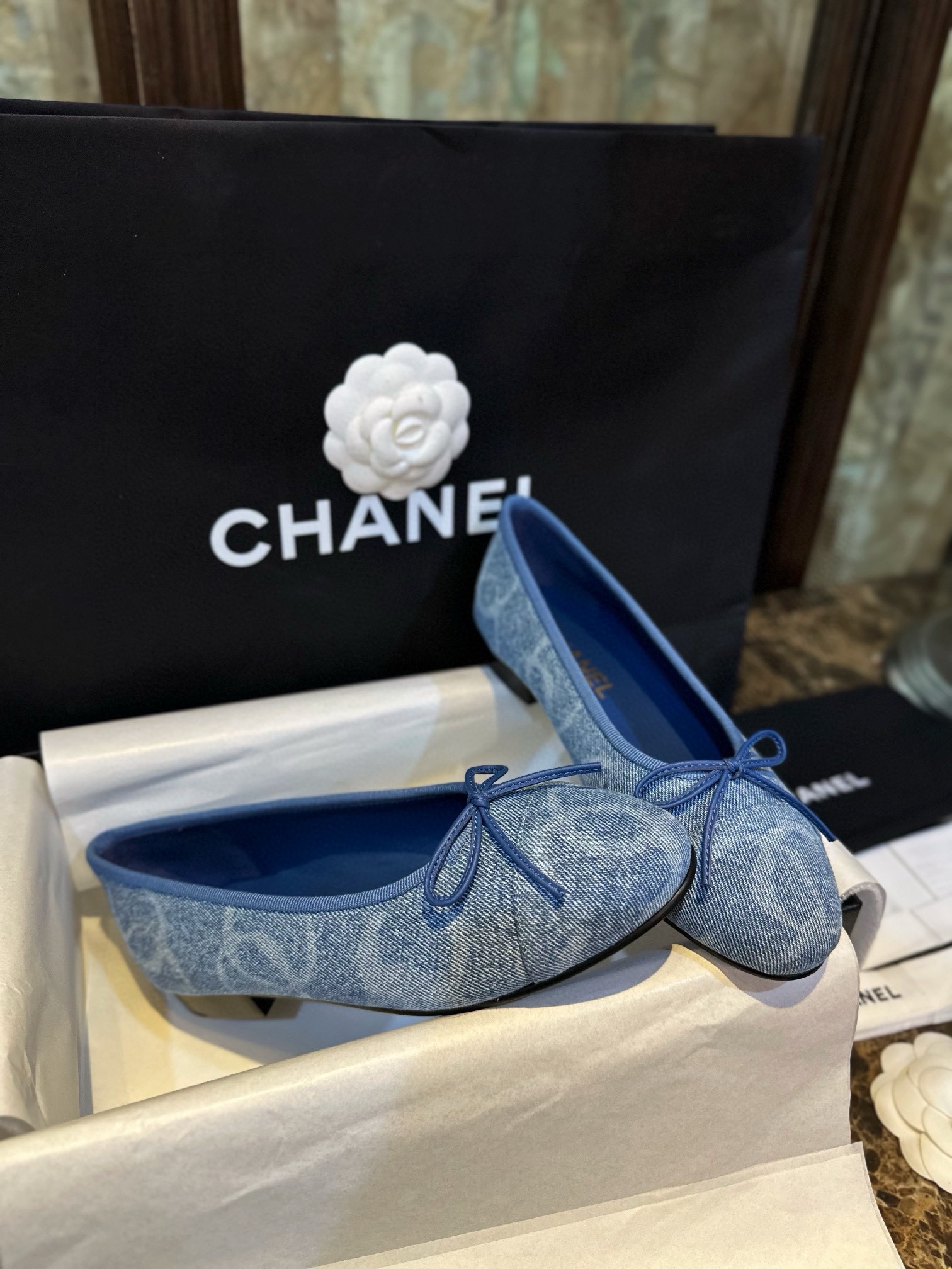 Chanel Denim Print Ballet Flats