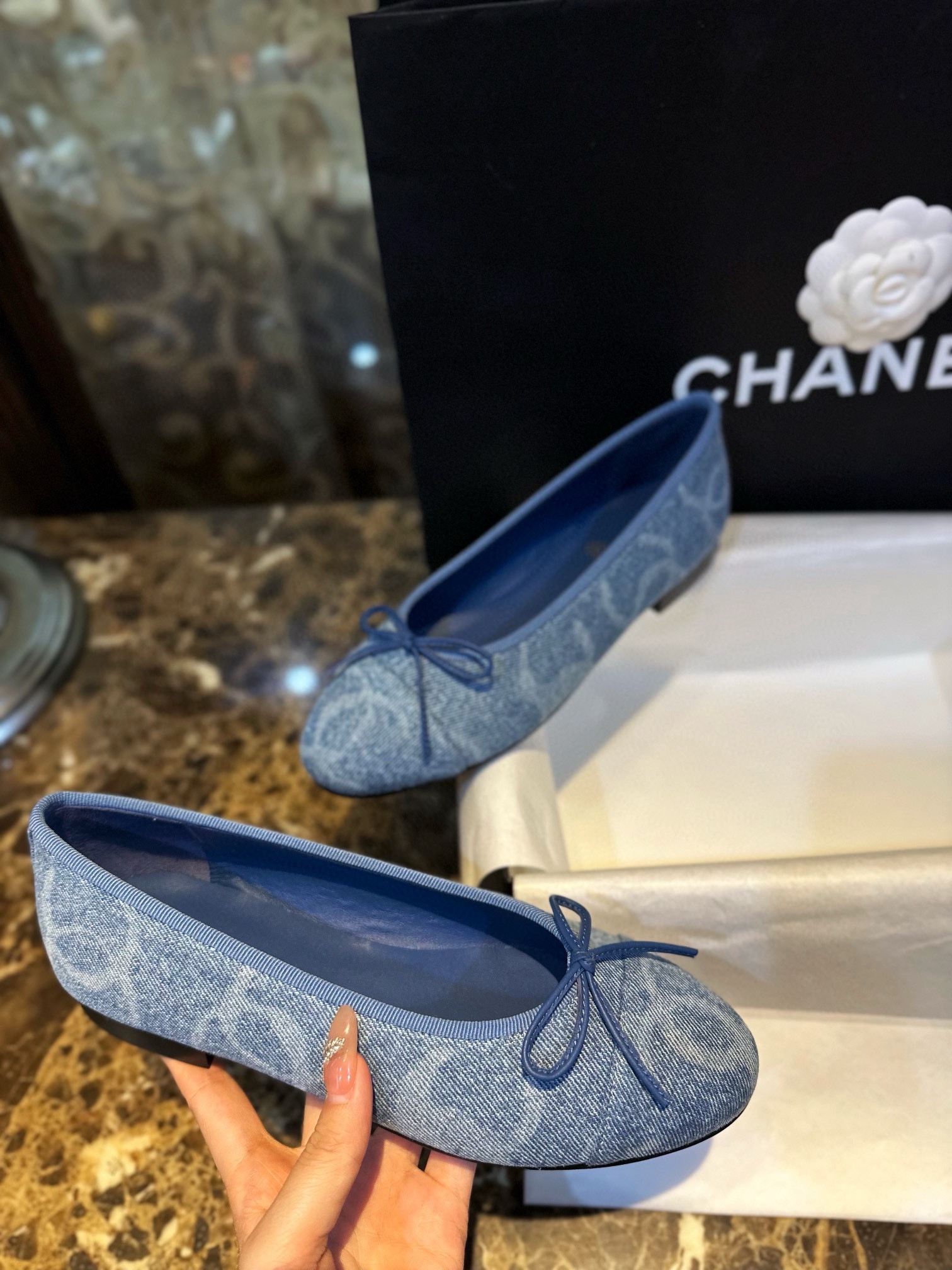 Chanel Denim Print Ballet Flats