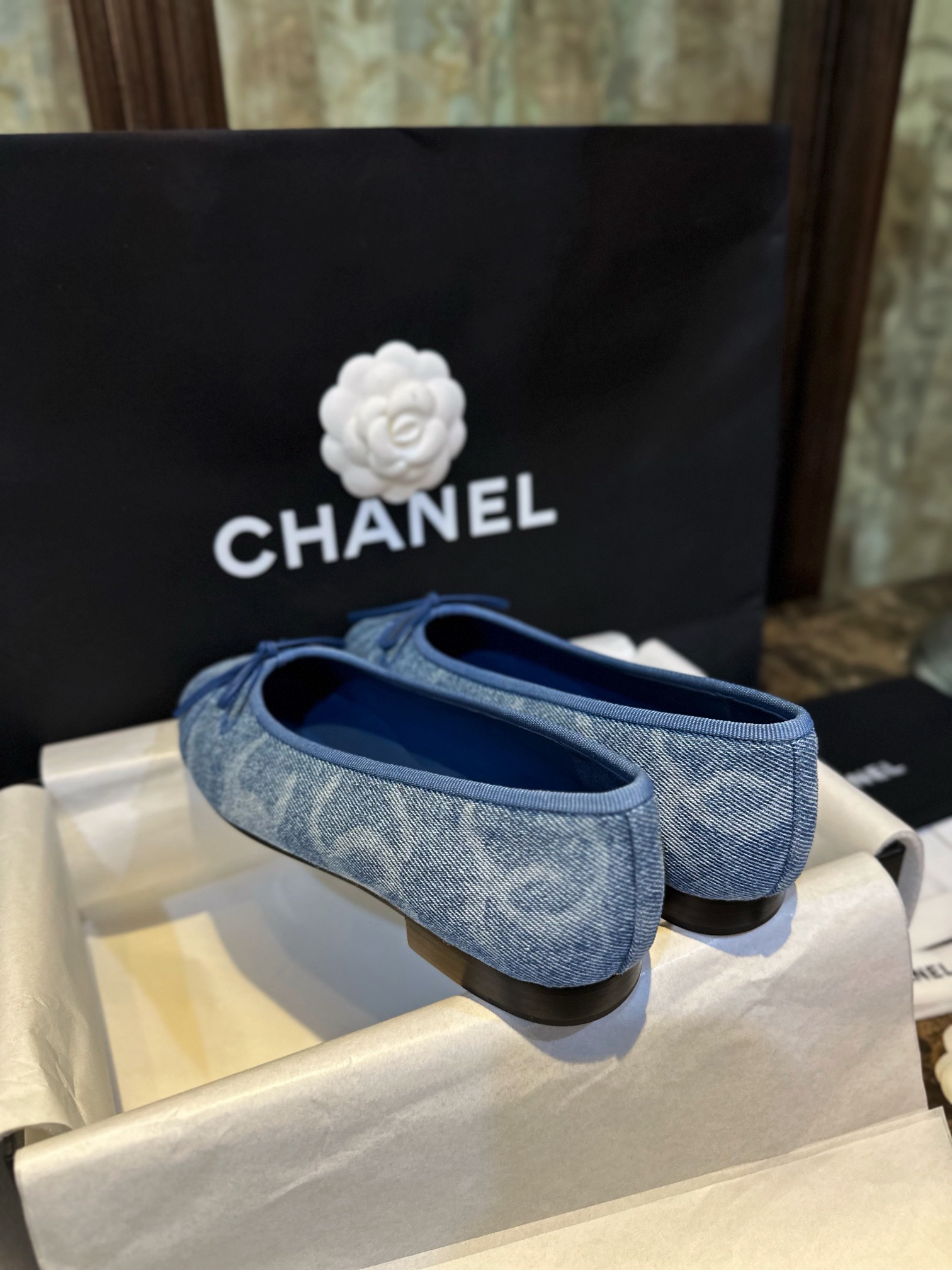 Chanel Denim Print Ballet Flats