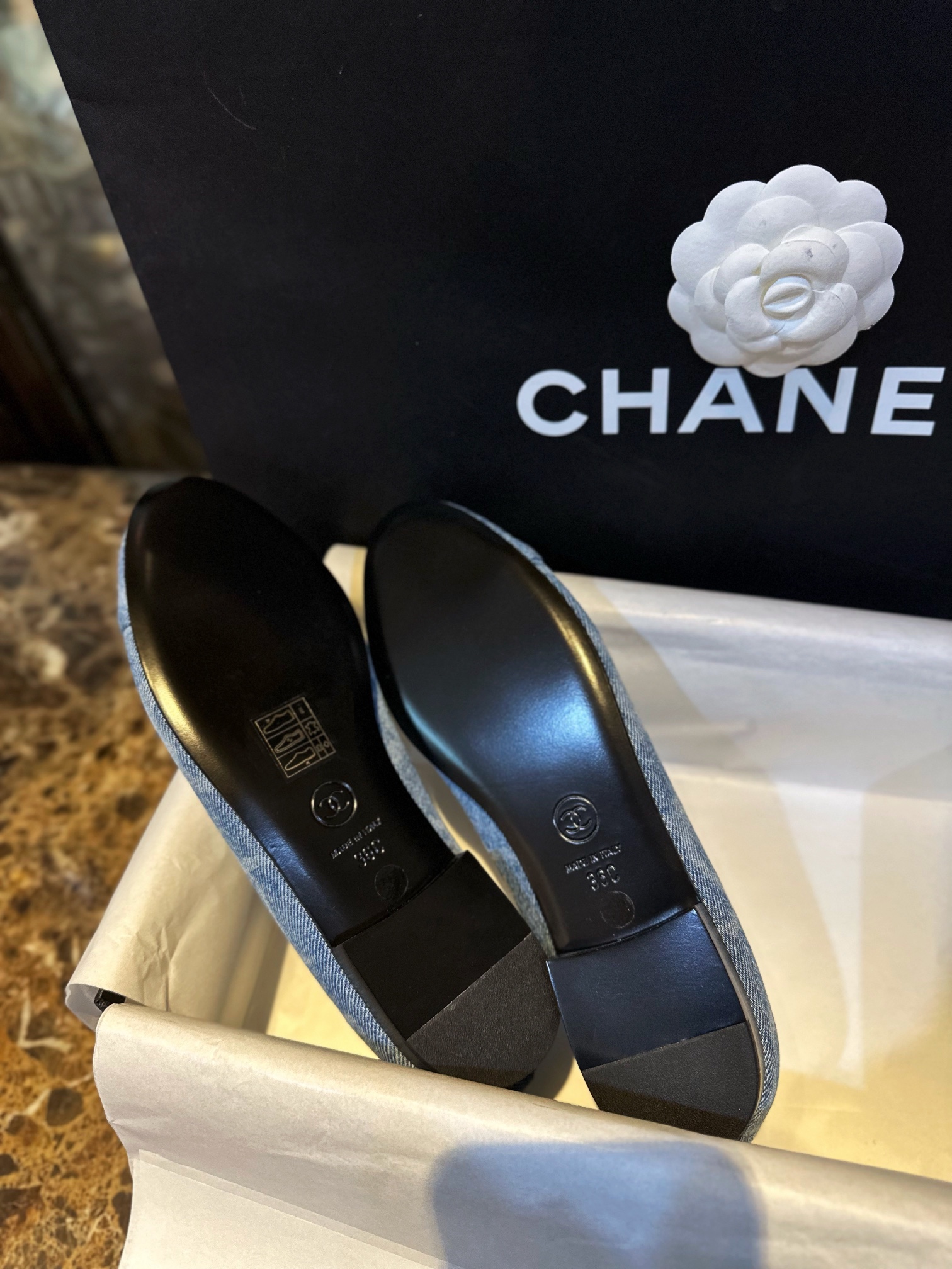 Chanel Denim Print Ballet Flats