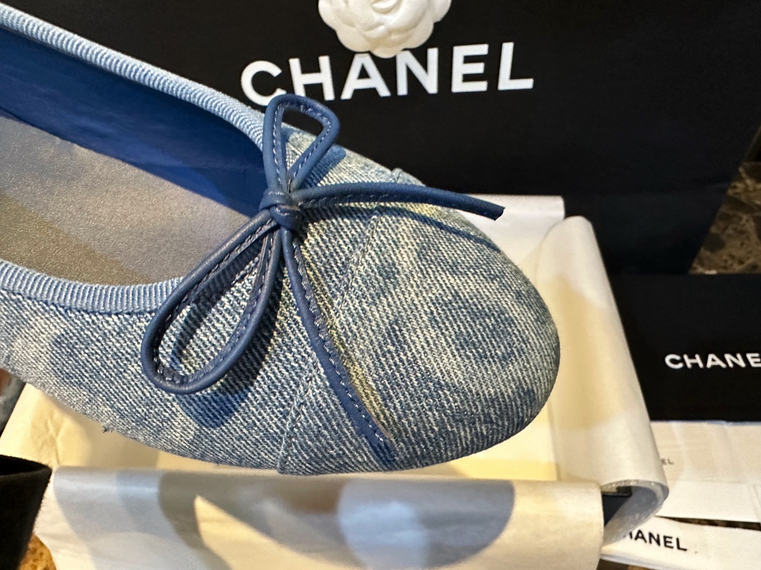 Chanel Denim Print Ballet Flats