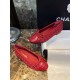 Chanel Red Leather and Wool Ballet Flats