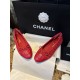 Chanel Red Leather and Wool Ballet Flats