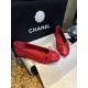 Chanel Red Leather and Wool Ballet Flats