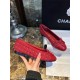 Chanel Red Leather and Wool Ballet Flats