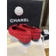 Chanel Red Leather and Wool Ballet Flats