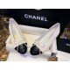 Chanel Snow White Wool and Black Leather Ballet Flats