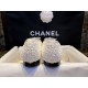 Chanel Snow White Wool and Black Leather Ballet Flats