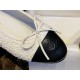 Chanel Snow White Wool and Black Leather Ballet Flats