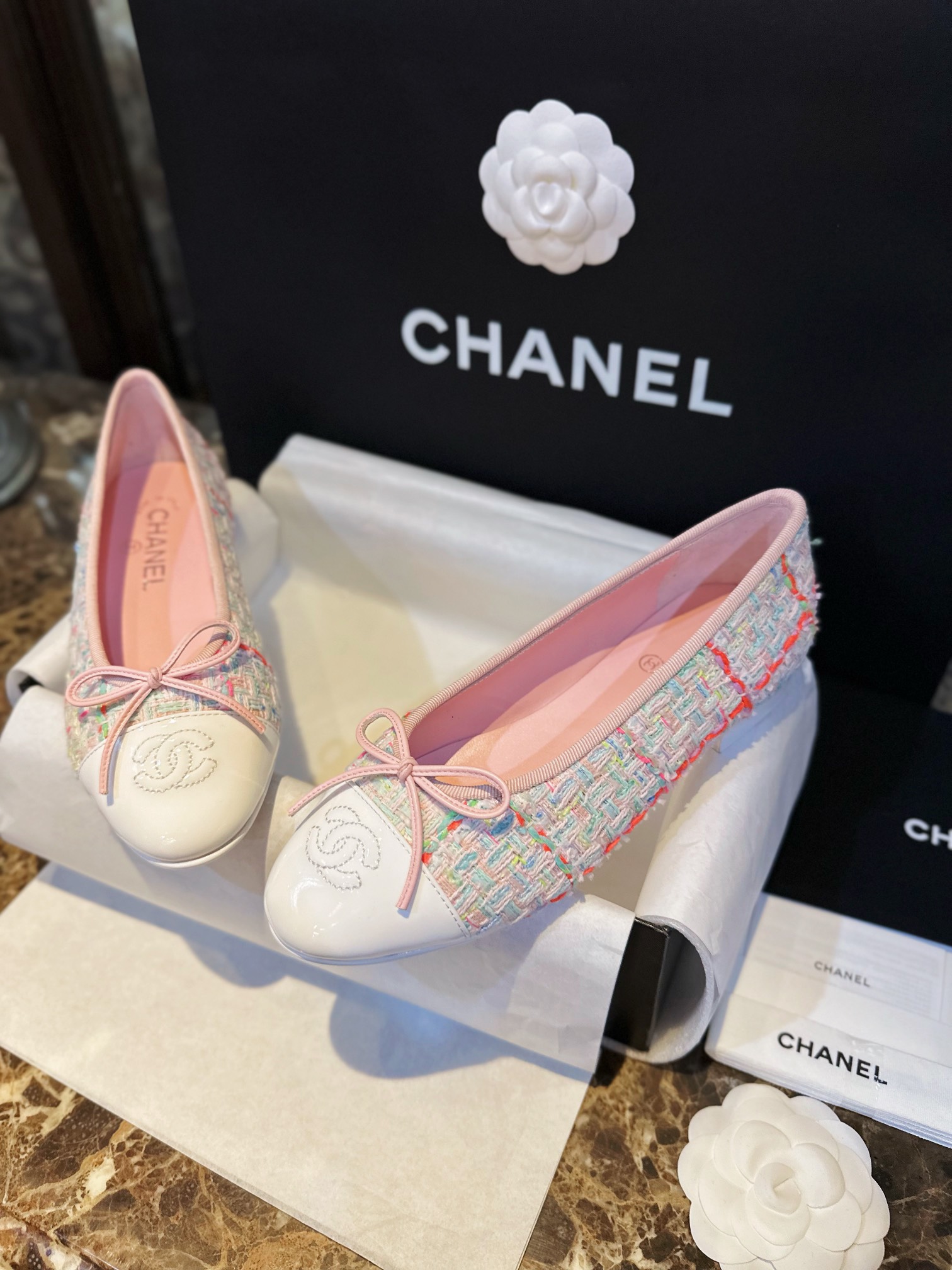 Chanel Pink Wool Ballet Flats