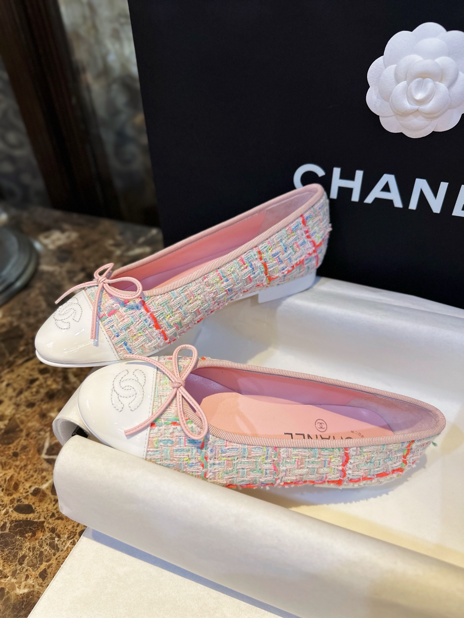 Chanel Pink Wool Ballet Flats