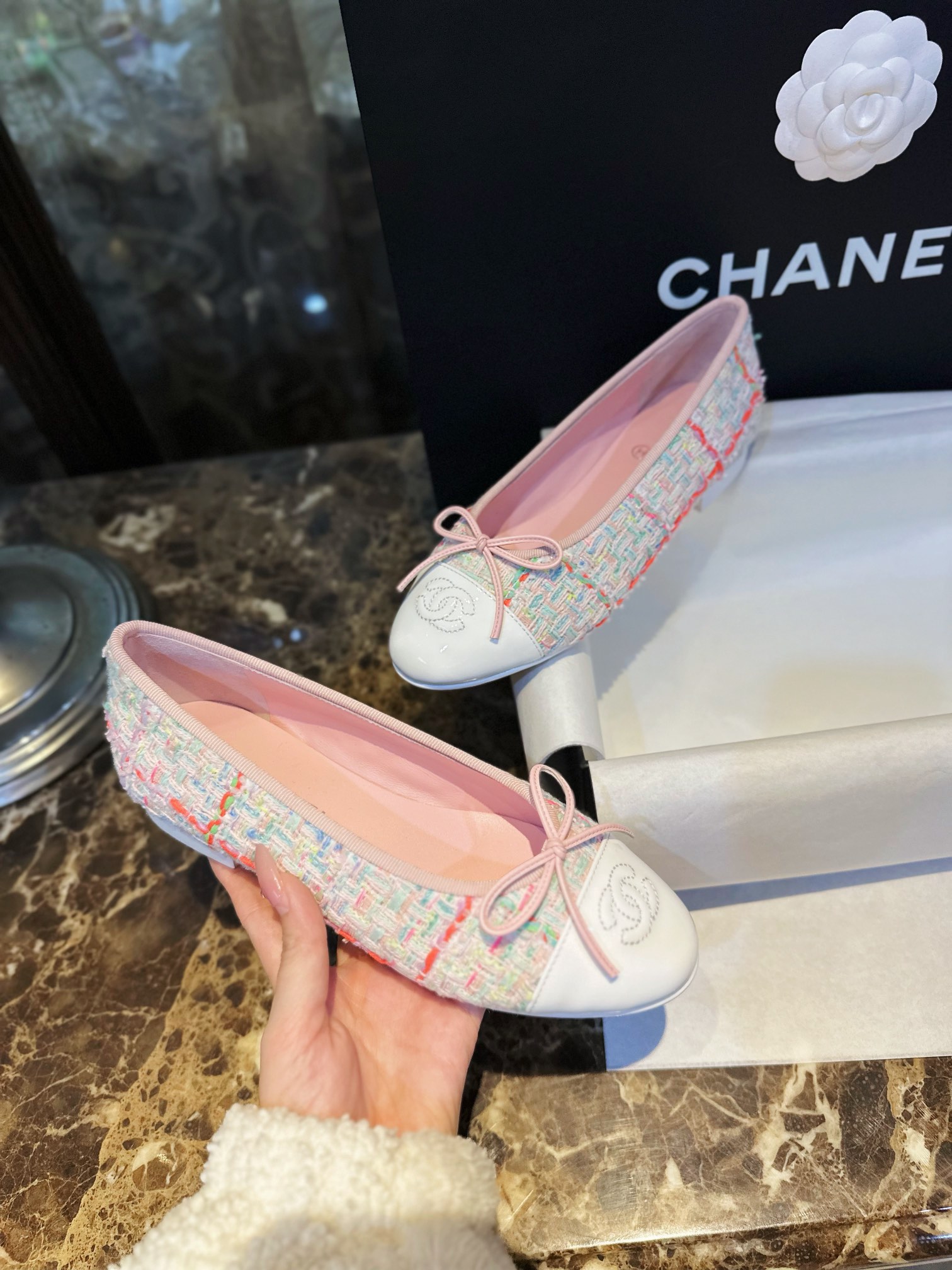 Chanel Pink Wool Ballet Flats