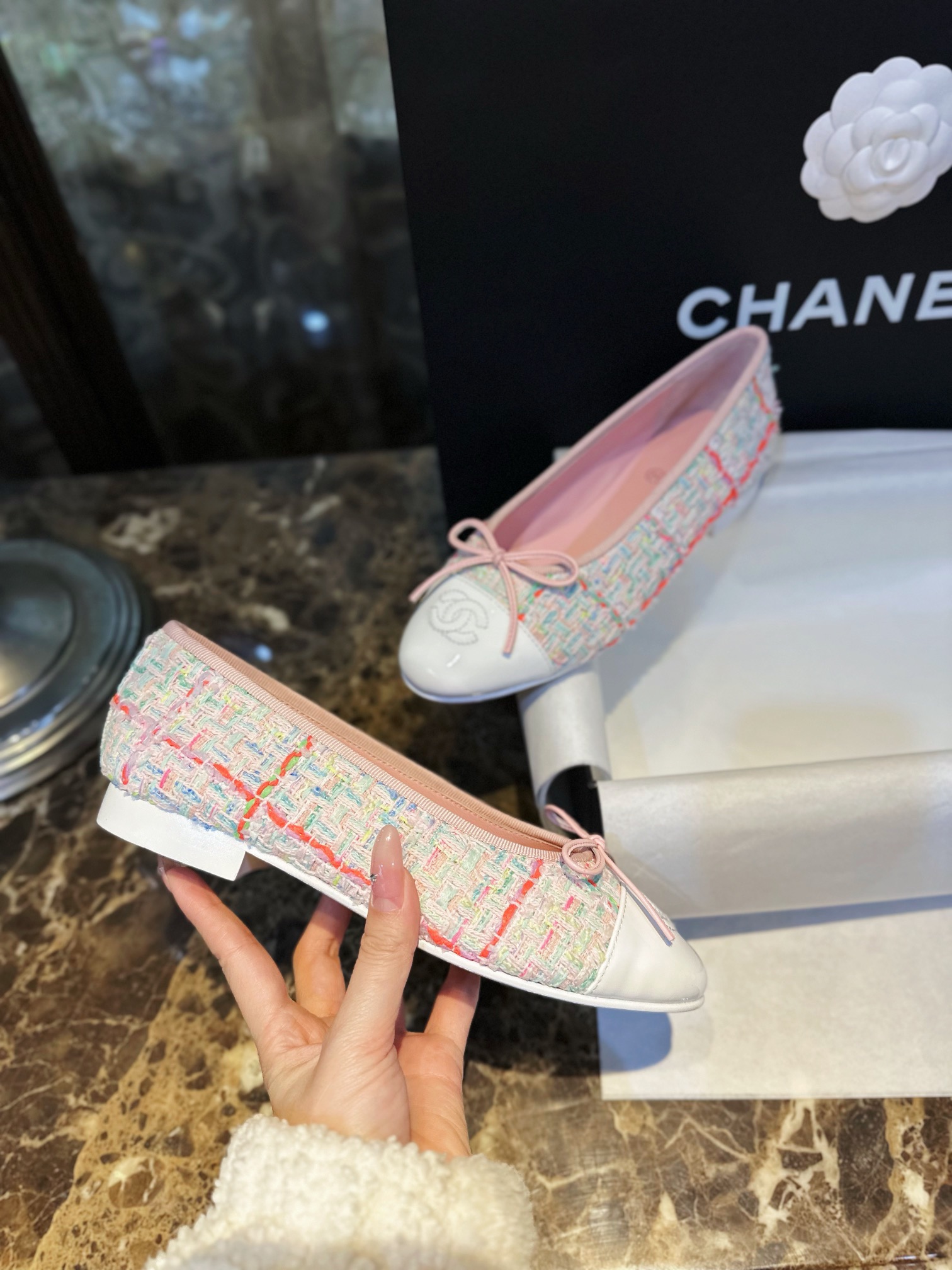 Chanel Pink Wool Ballet Flats