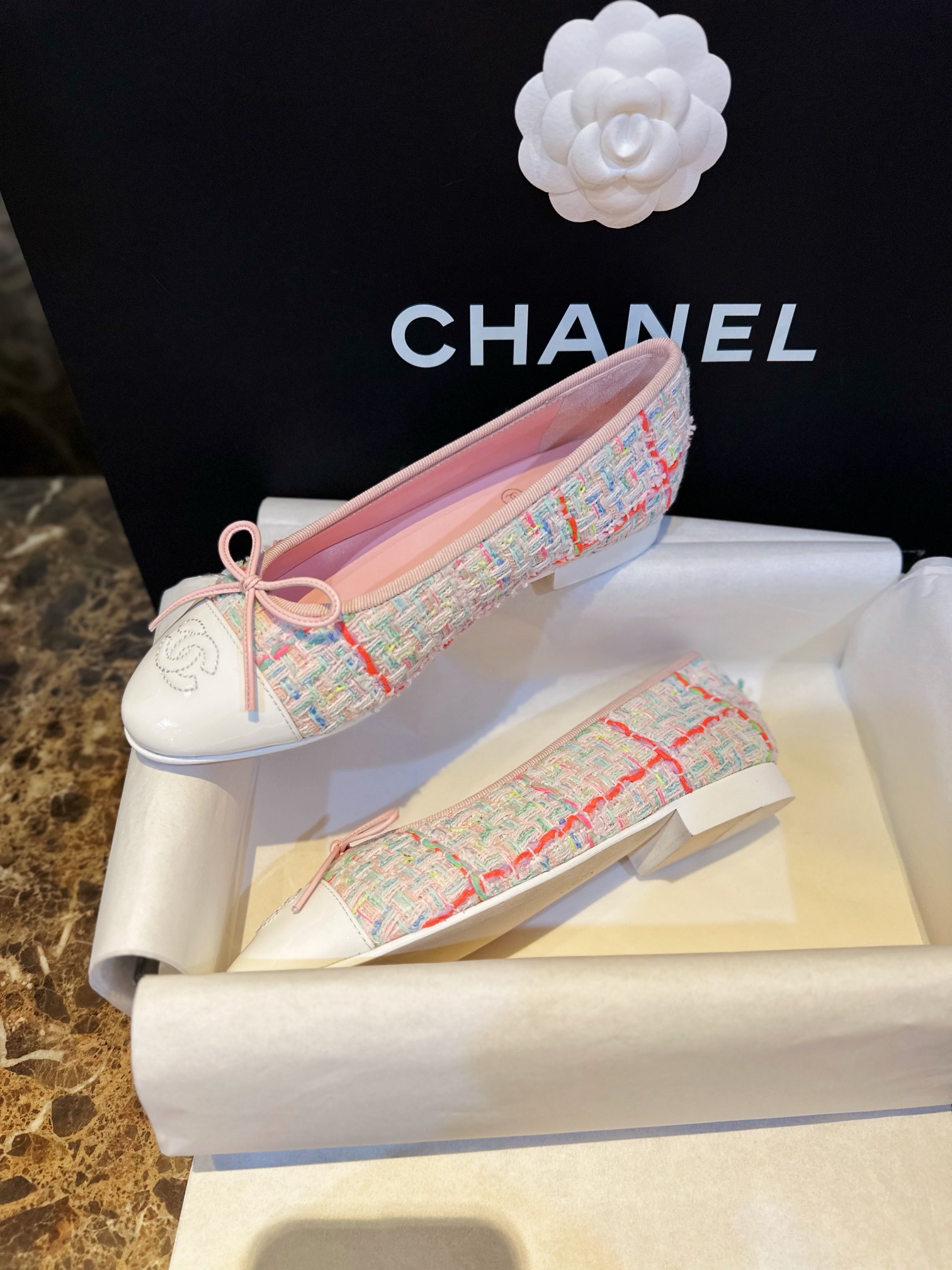 Chanel Pink Wool Ballet Flats