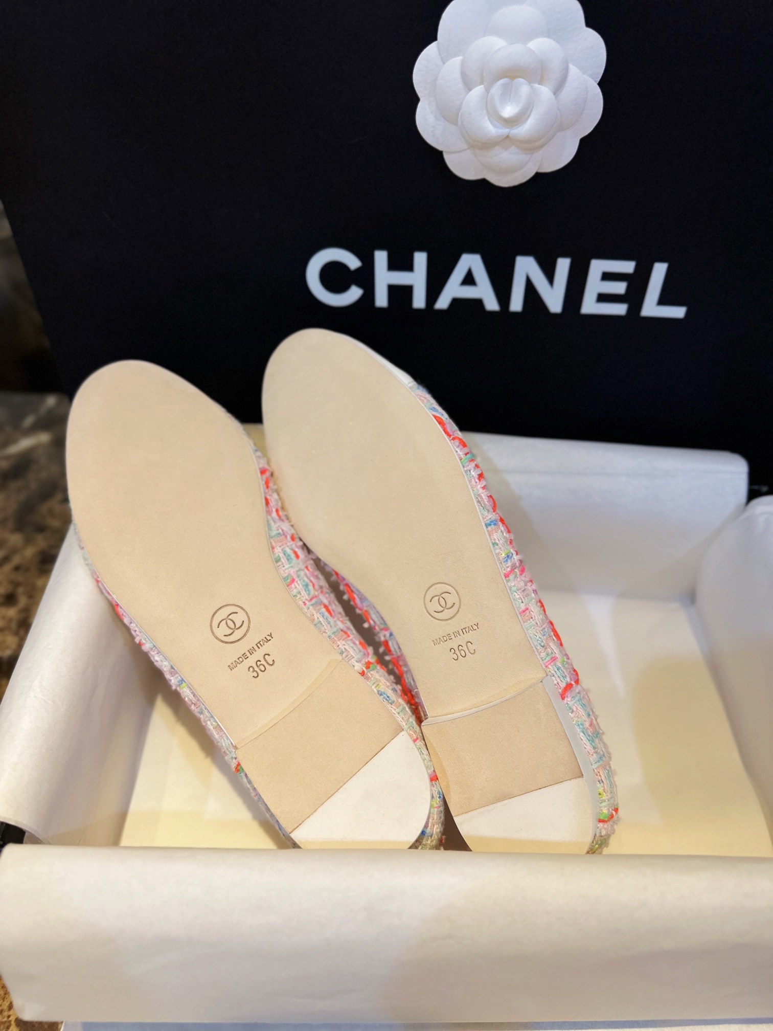 Chanel Pink Wool Ballet Flats